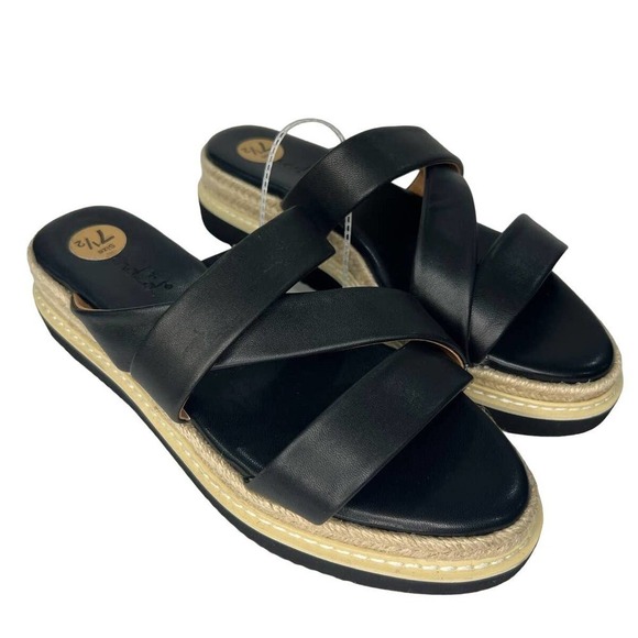 NWOT SPLENDID BY ANTHROPOLOGIE Fara Platform Black Leather Sandal Size 7.5 - Picture 1 of 10